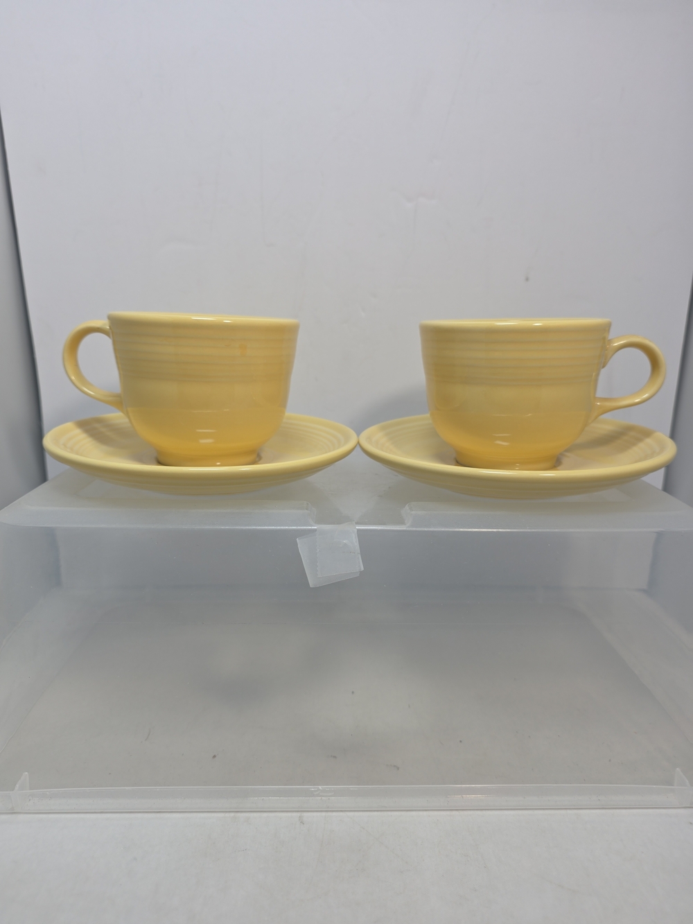 Fiesta Ware Yellow Flat Coffee Cups & Saucers Set of 2 Homer Laughlin